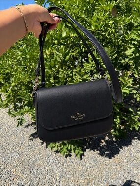 kate spade Black Leather Crossbody Bag with Gold Logo